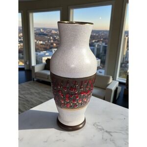 Vintage West German Vase From The 1950s-1970s. It Has Specled Glaze With‎ A Band